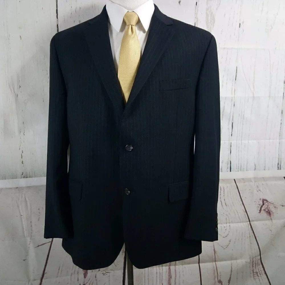 Chaps Slim Fit 46R Black Striped Suit Blazer Sport